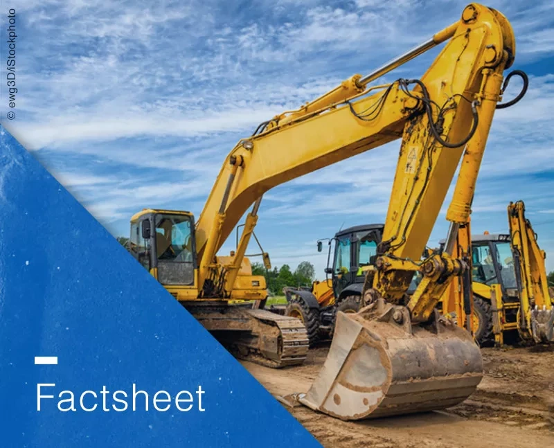 Cover: Factsheet mit Baumaschine