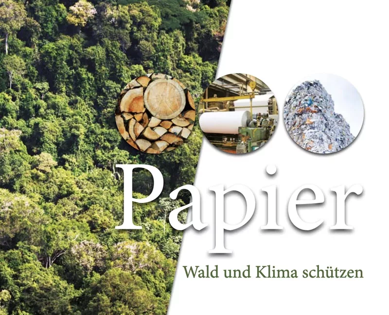 Cover zu Publikation Papier. Text: Wald und Klima schützen. 