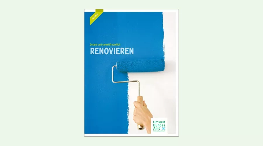 Cover. Farbrolle malt blau. Text: Gesund und umweltfreundlich renovieren