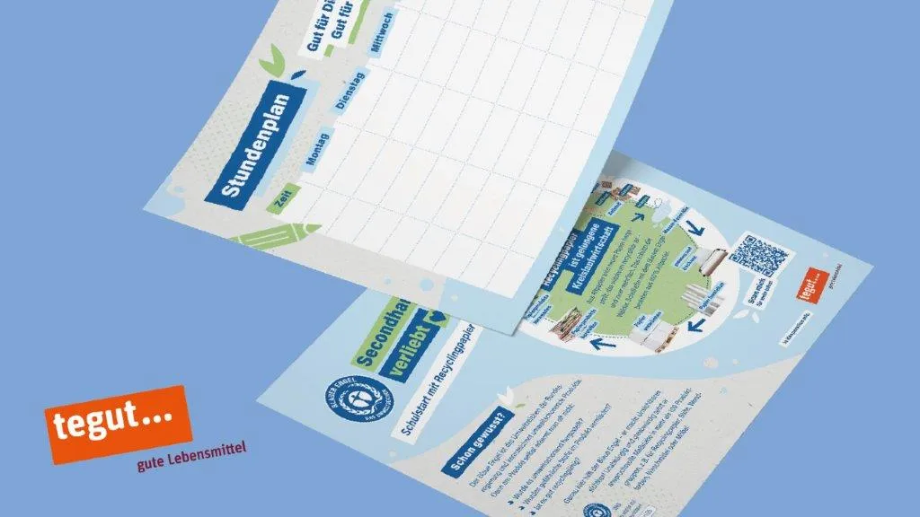 Timetable and information flyer on recycled paper with tegut logo