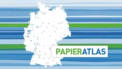 Deutschlandkarte mit Markierungen und dem Wort Papieratlas