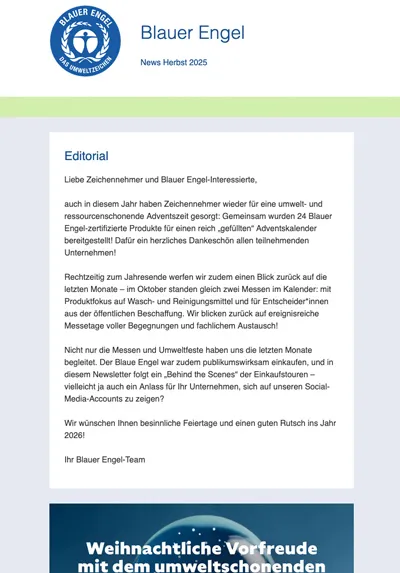 Newsletter Blauer Engel Herbstausgabe