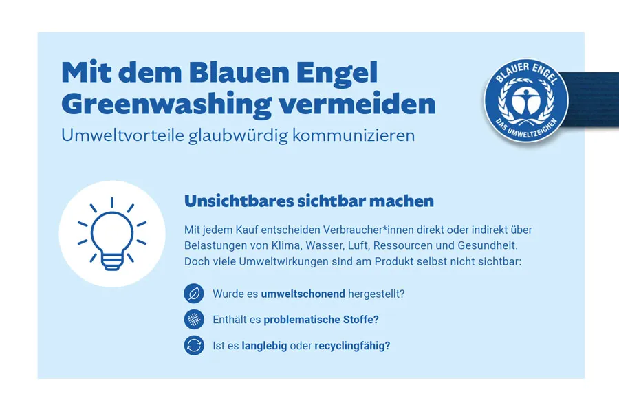 Faktenblatt Cover Mit dem Blauen Engel Greenwashing vermeiden Umweltvorteile glaubwürdig kommunizieren