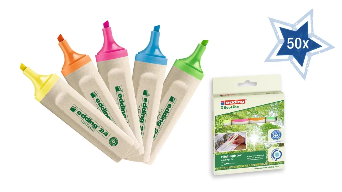 50 Sets mit je vier verschiedenfarbigen 24 EcoLine Textmarkern