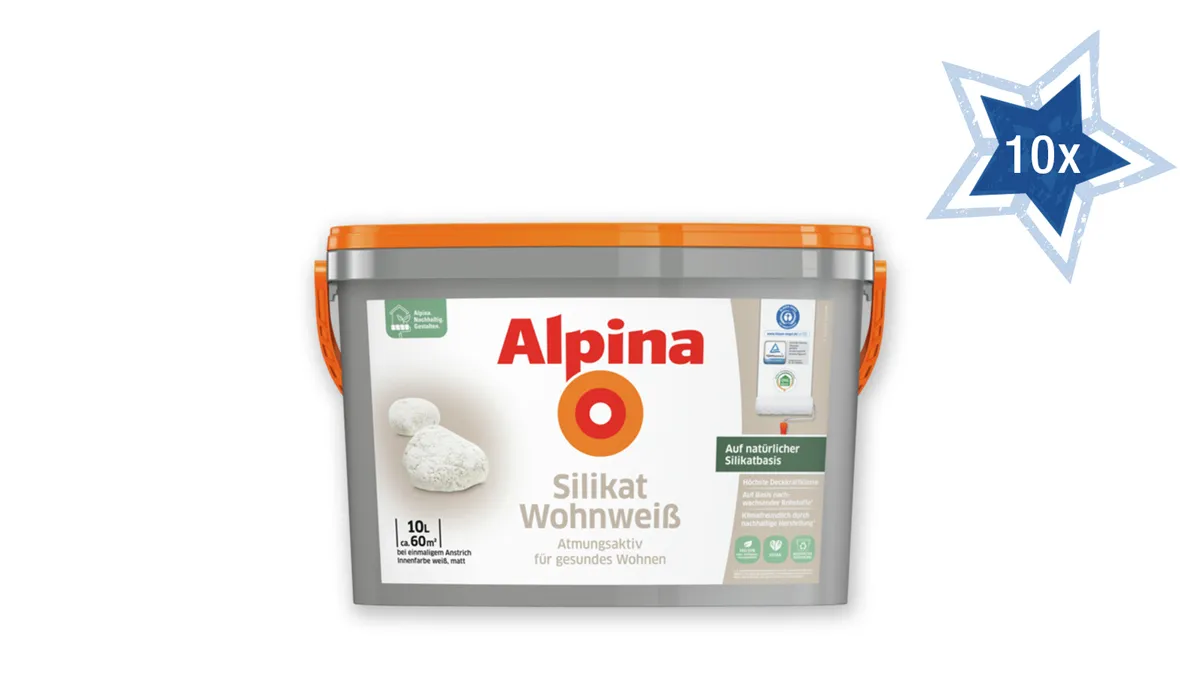 Farbeimer von Alpina - Silikat Wohnweis, Atmungsaktiv für gesundes Wohnen
