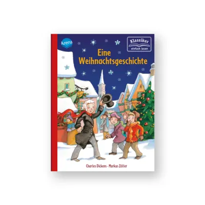 Buchcover: Ein Mann mit Zylinder grüßt zwei Kinder in einer winterlichen Stadt