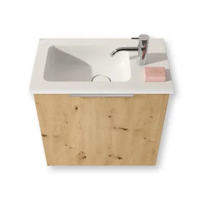 Mineralguss-Waschtisch inkl. Waschtischunterschrank mit Farbe Eiche 